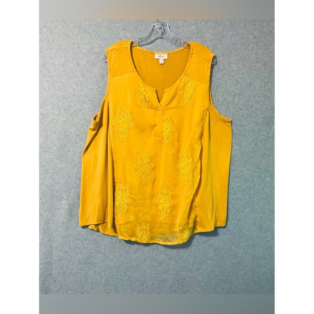 Style & Co. Yellow Mustard Sleeveless Embroidered Blouse Sz 3X